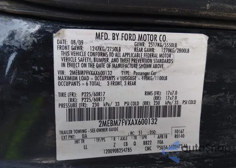 2010 Mercury Grand Marquis Ls (Fleet Only) из США, поврежденный, VIN 2MEBM7FVXAX600132